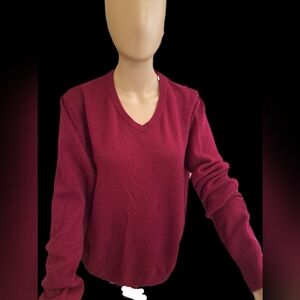 New Tag Cashmere Nordstrom Wool Red Oxblood V Neck Sweater XL